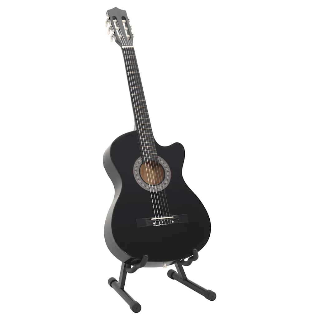 vidaXL 12-tlg Westerngitarre Set mit 6 Saiten Schwarz 38"