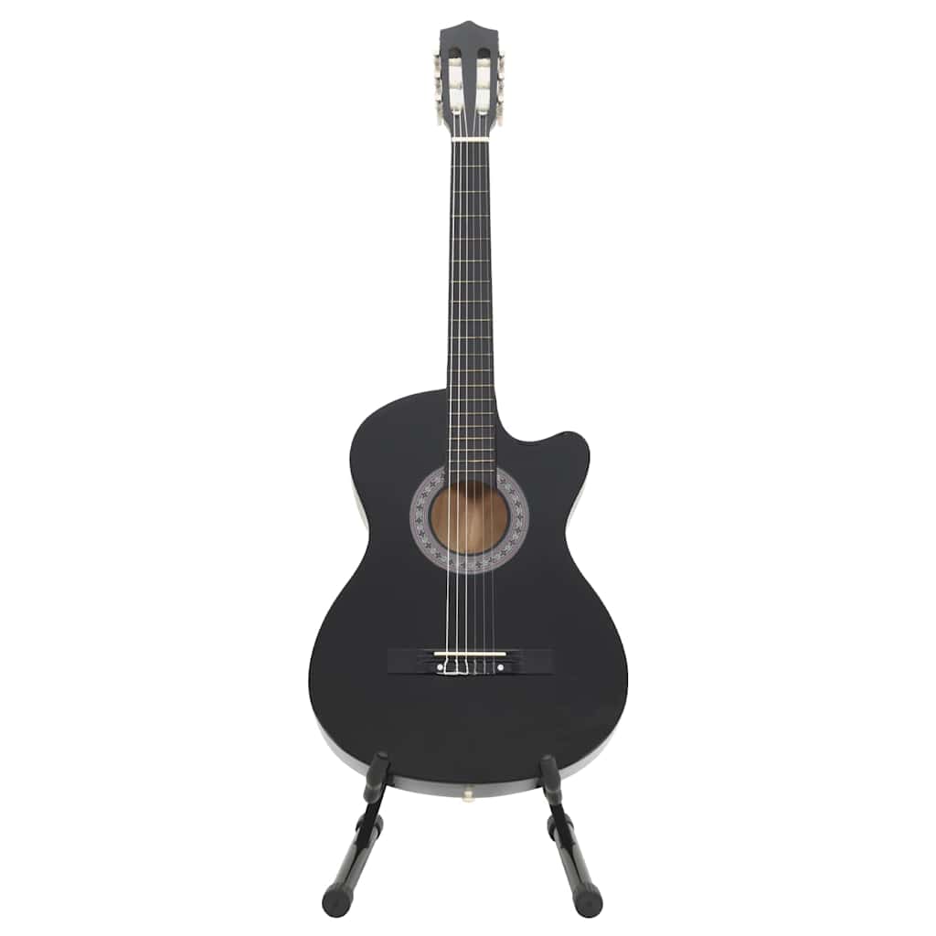 vidaXL 12-tlg Westerngitarre Set mit 6 Saiten Schwarz 38"