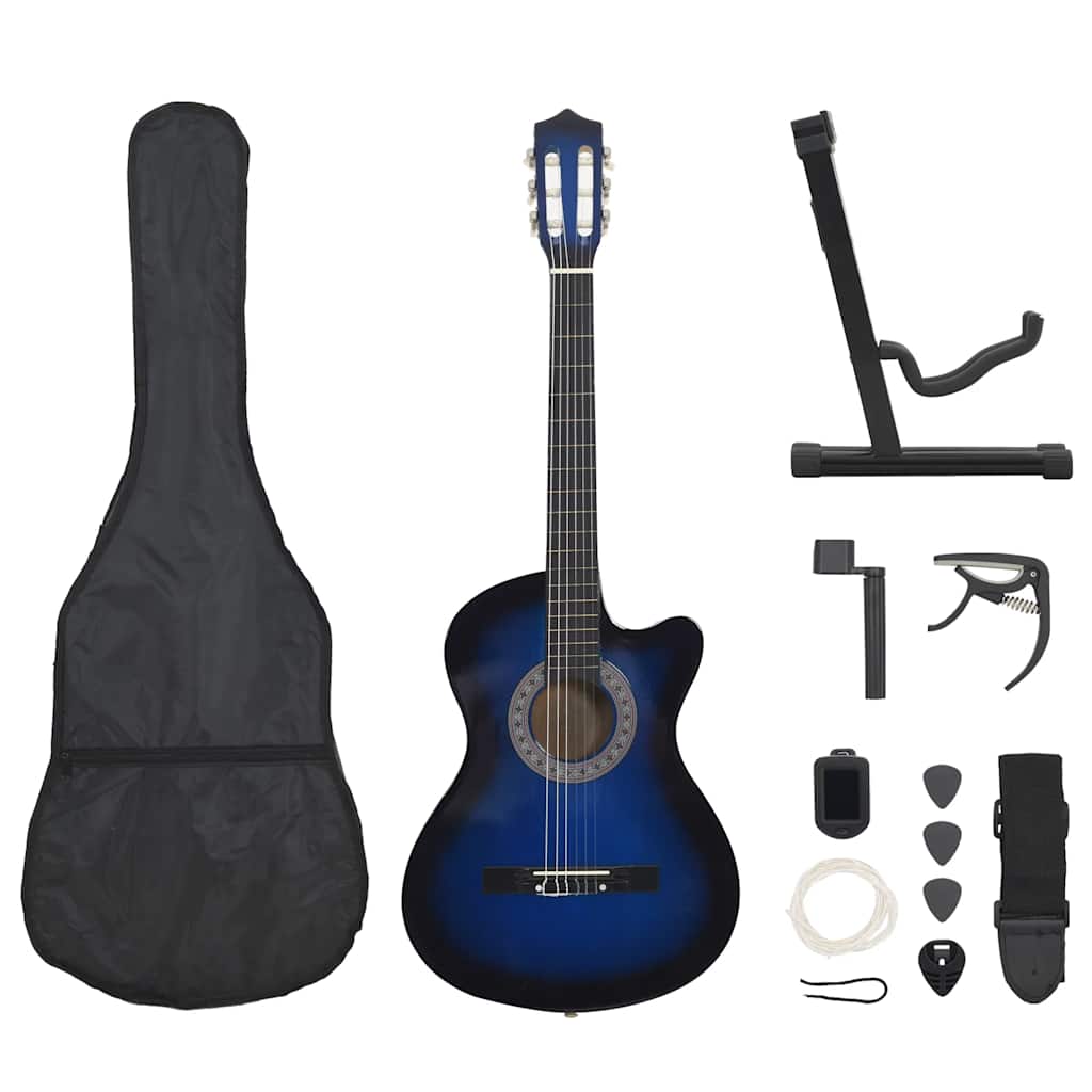 vidaXL 12.-tlg. Westerngitarre Set mit 6 Saiten Blau-Schattiert 38"