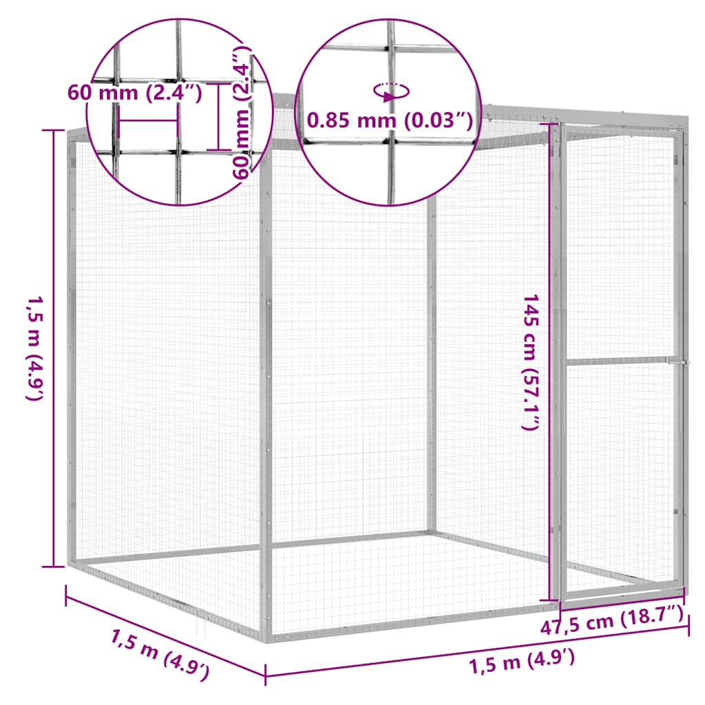 vidaXL Katzenkäfig 1,5x1,5x1,5 m Verzinkter Stahl