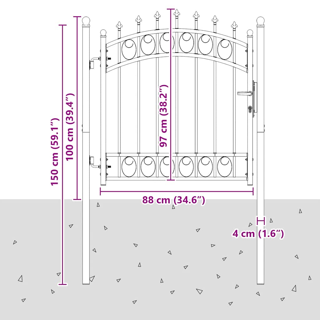 vidaXL Zauntor EMMEN mit Spikes Stahl 103 x 97 cm Grün