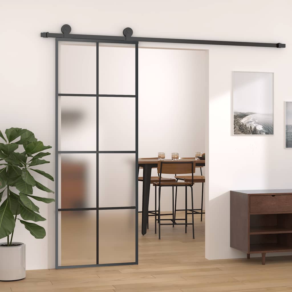vidaXL Schiebetür Aluminium und ESG Glas Schwarz