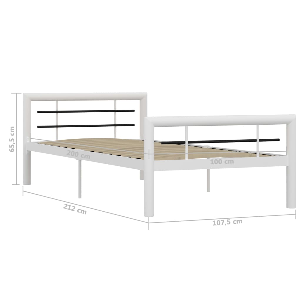 vidaXL Bettgestell Weiß und Schwarz Metall 90×200 cm