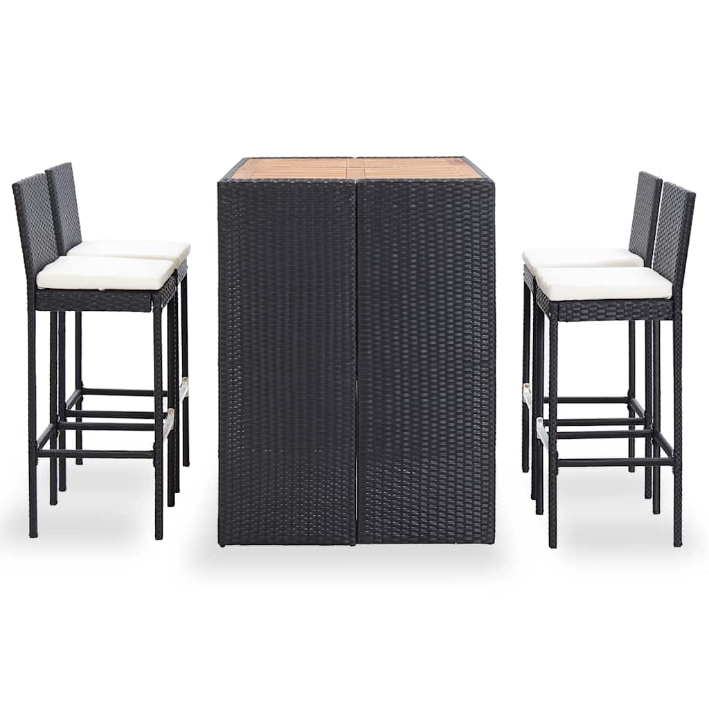 vidaXL 5-tlg. Garten-Bar-Set Poly Rattan und Akazienholz Schwarz
