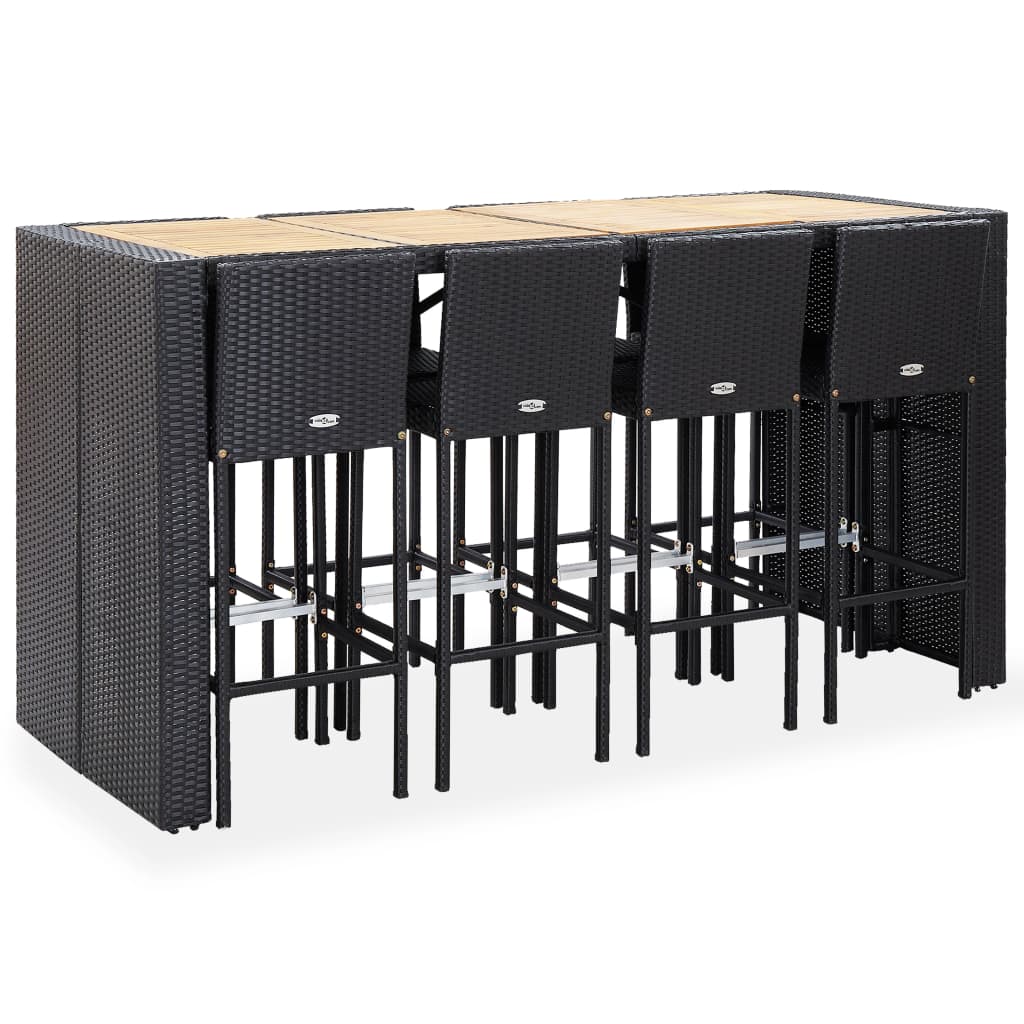 vidaXL 9-tlg. Garten-Bar-Set Poly Rattan und Akazienholz Schwarz