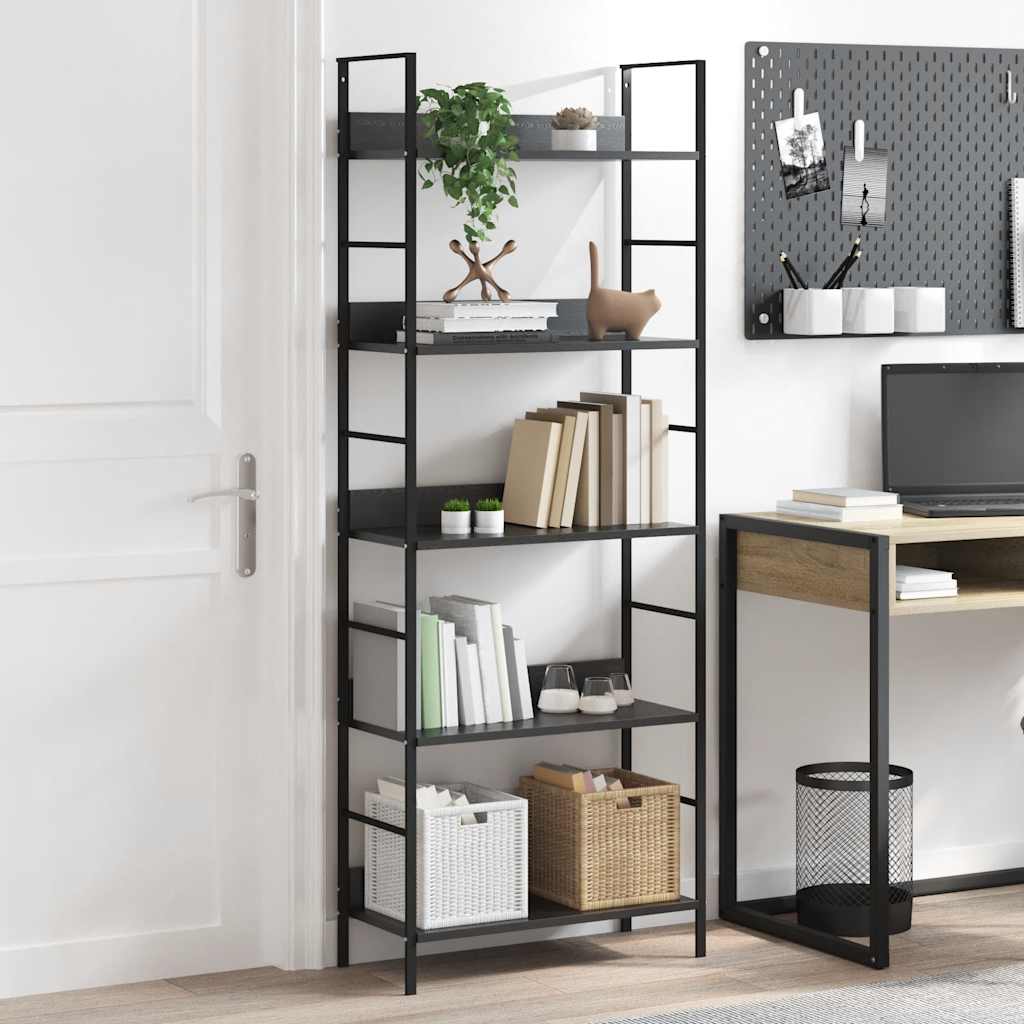 vidaXL Bücherregal 5 Regalböden Schwarz 60x27,6x158,5 cm Holzwerkstoff