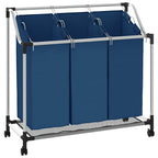 vidaXL Wäschesortierer mit 3 Taschen Blau Stahl