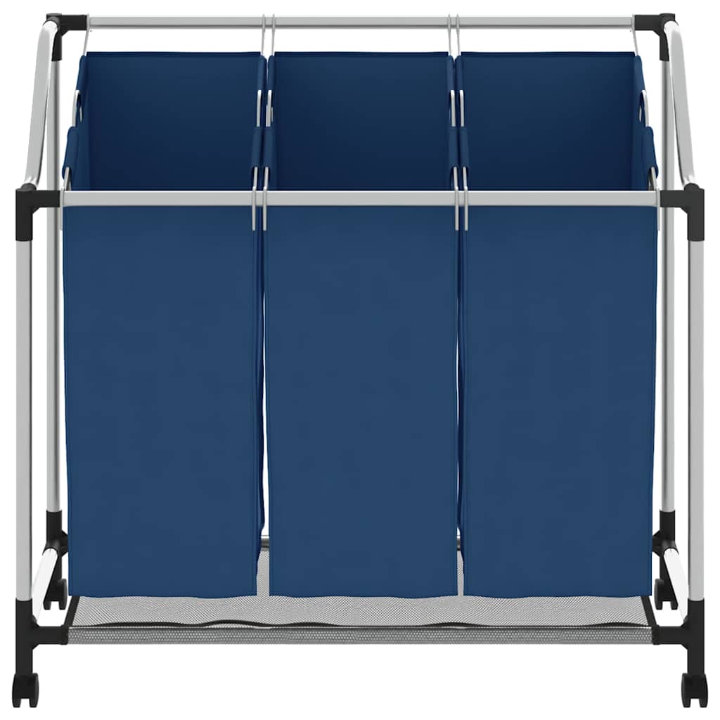 vidaXL Wäschesortierer mit 3 Taschen Blau Stahl