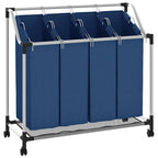 vidaXL Wäschesortierer mit 4 Taschen Blau Stahl