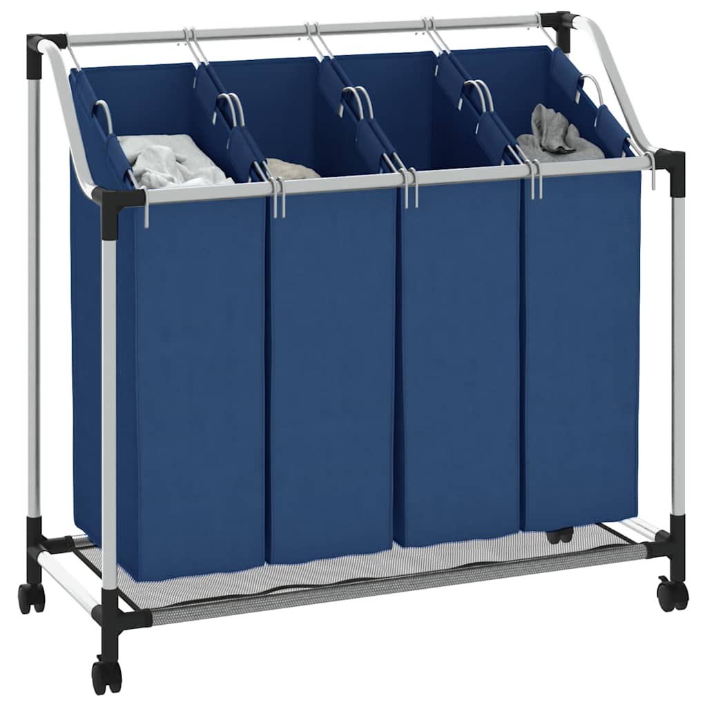 vidaXL Wäschesortierer mit 4 Taschen Blau Stahl