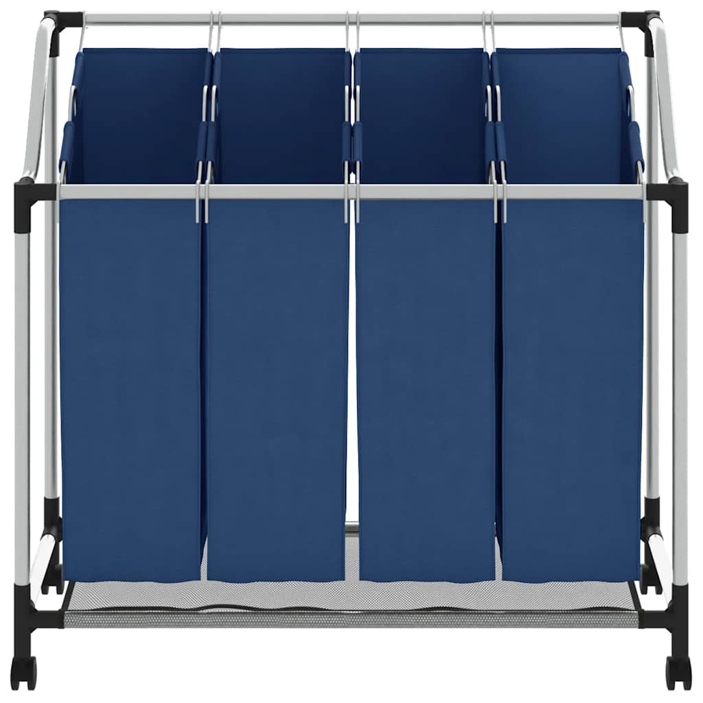 vidaXL Wäschesortierer mit 4 Taschen Blau Stahl