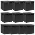 vidaXL Aufbewahrungsboxen mit Deckeln 10 Stk. Schwarz 32x32x32cm Stoff