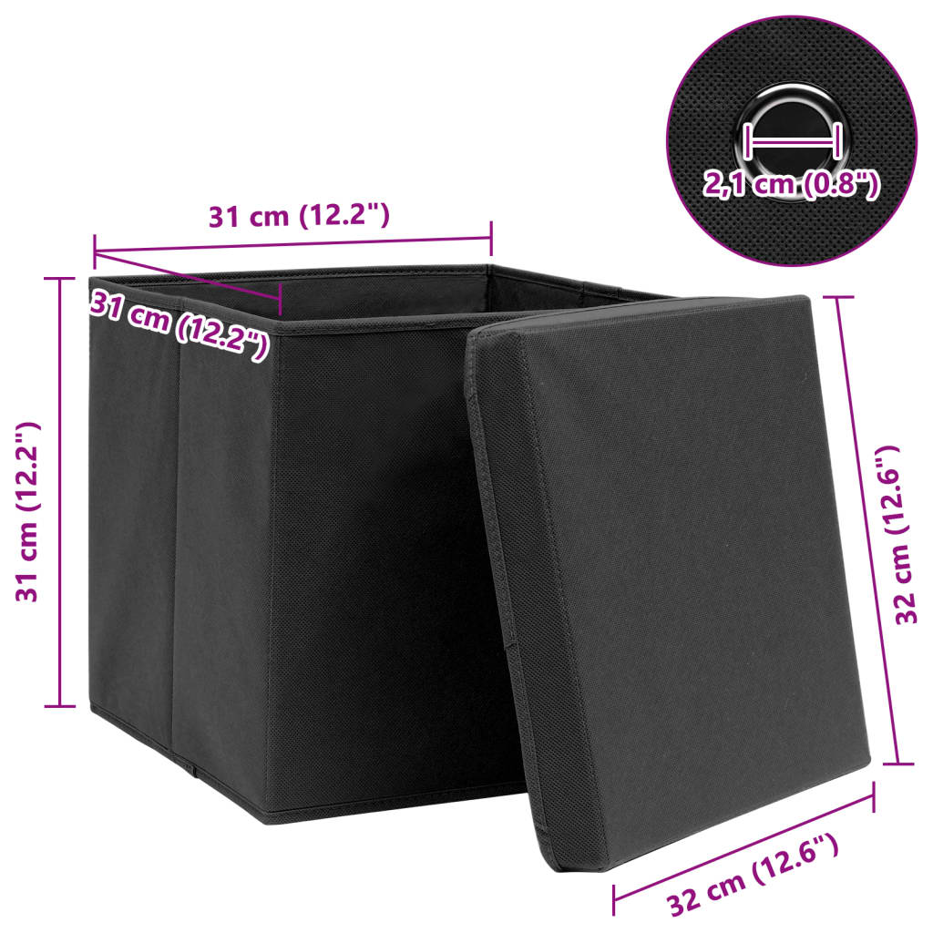 vidaXL Aufbewahrungsboxen mit Deckeln 10 Stk. Schwarz 32x32x32cm Stoff