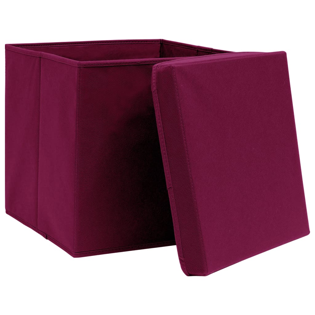 vidaXL Aufbewahrungsboxen mit Deckeln 4Stk. Dunkelrot 32x32x32cm Stoff