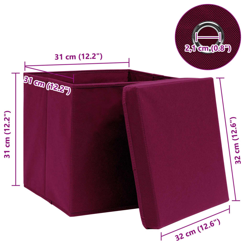 vidaXL Aufbewahrungsboxen mit Deckeln 4Stk. Dunkelrot 32x32x32cm Stoff