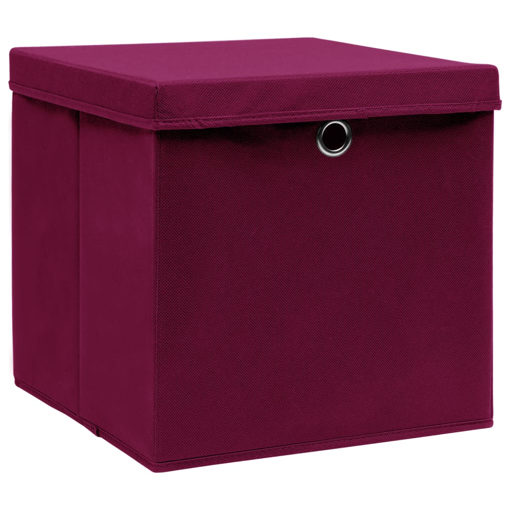 vidaXL Aufbewahrungsboxen mit Deckeln 10 Stk. Dunkelrot 32x32x32cm