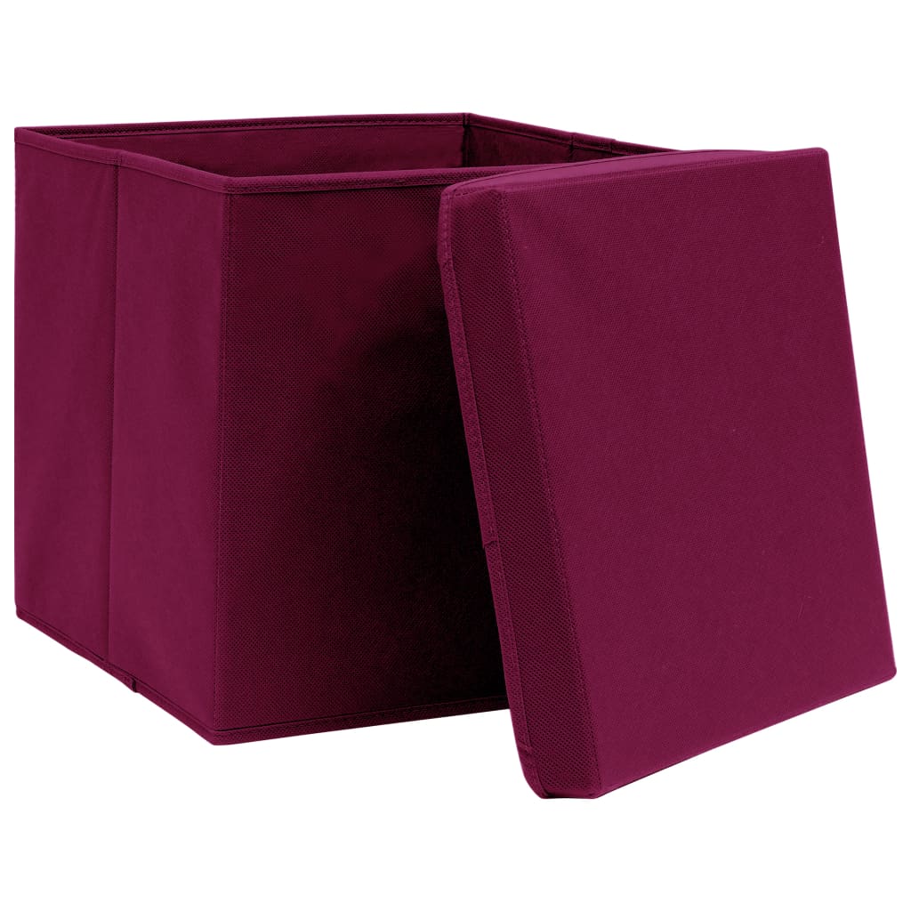 vidaXL Aufbewahrungsboxen mit Deckeln 10 Stk. Dunkelrot 32x32x32cm