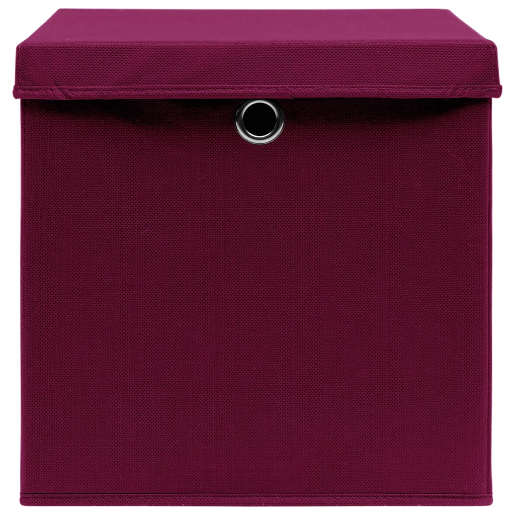 vidaXL Aufbewahrungsboxen mit Deckeln 10 Stk. Dunkelrot 32x32x32cm