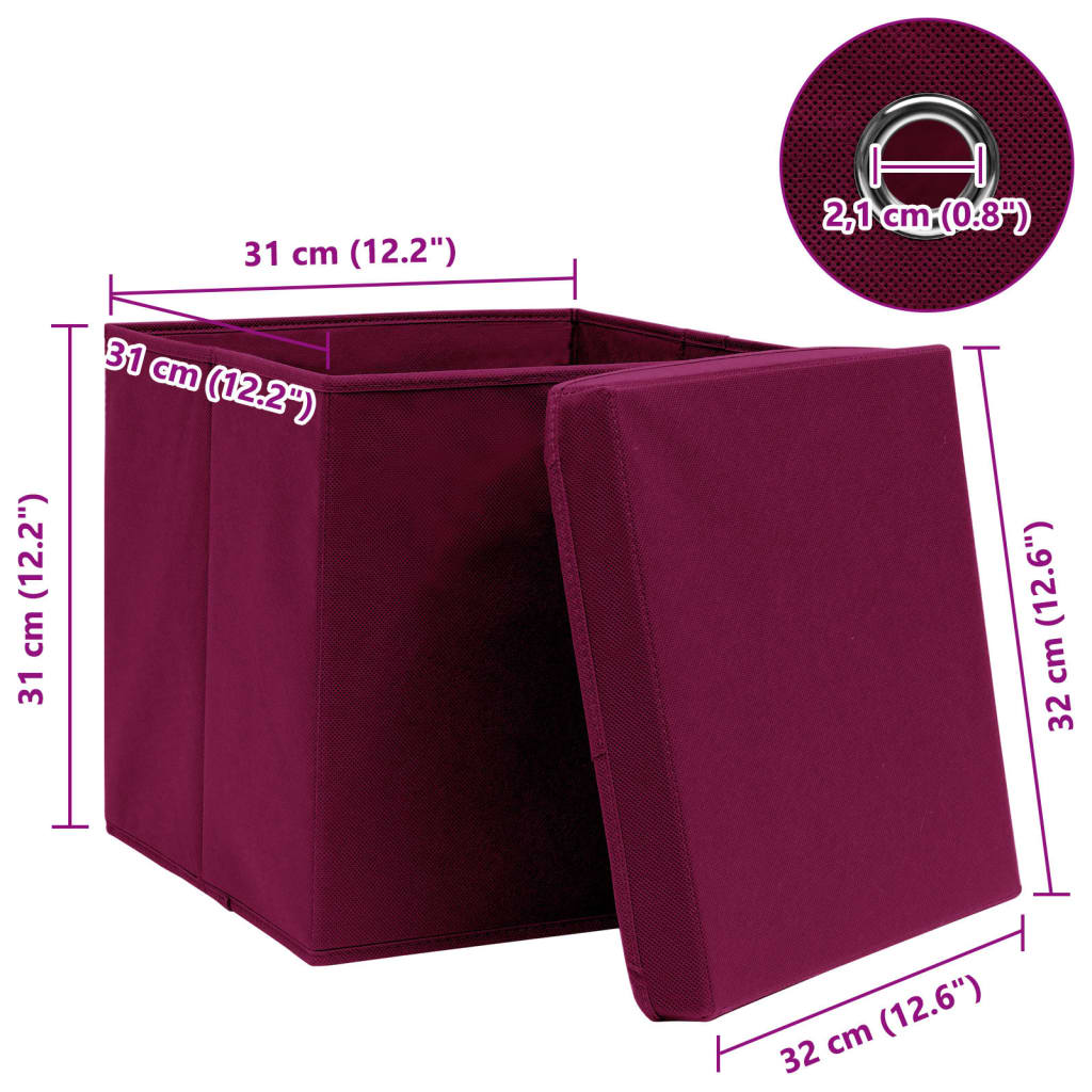 vidaXL Aufbewahrungsboxen mit Deckeln 10 Stk. Dunkelrot 32x32x32cm