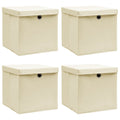 vidaXL Aufbewahrungsboxen mit Deckel 4 Stk. Creme 32x32x32 cm Stoff
