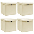 vidaXL Aufbewahrungsboxen mit Deckel 4 Stk. Creme 32x32x32 cm Stoff