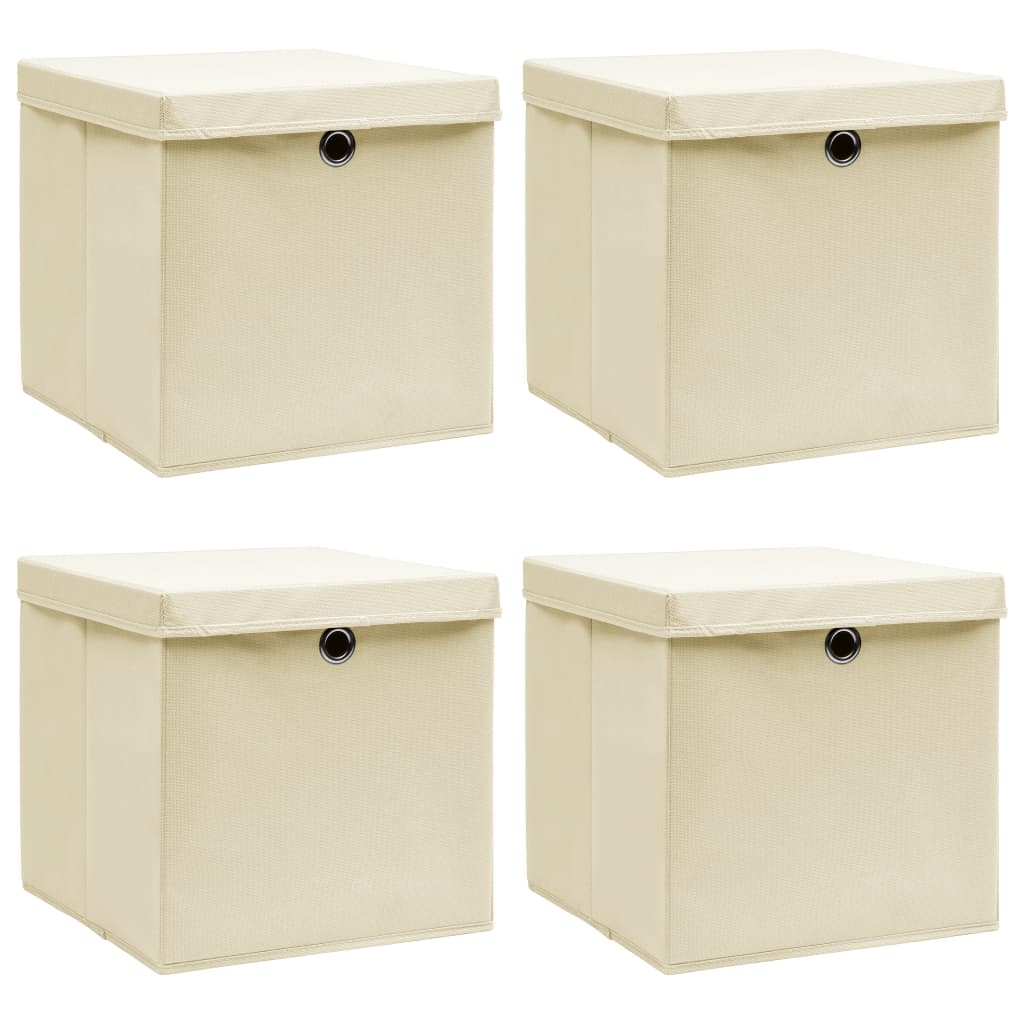 vidaXL Aufbewahrungsboxen mit Deckel 4 Stk. Creme 32x32x32 cm Stoff