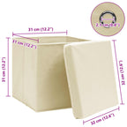 vidaXL Aufbewahrungsboxen mit Deckel 4 Stk. Creme 32x32x32 cm Stoff