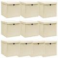 vidaXL Aufbewahrungsboxen mit Deckel 10 Stk. Creme 32x32x32 cm Stoff