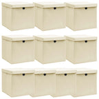 vidaXL Aufbewahrungsboxen mit Deckel 10 Stk. Creme 32x32x32 cm Stoff