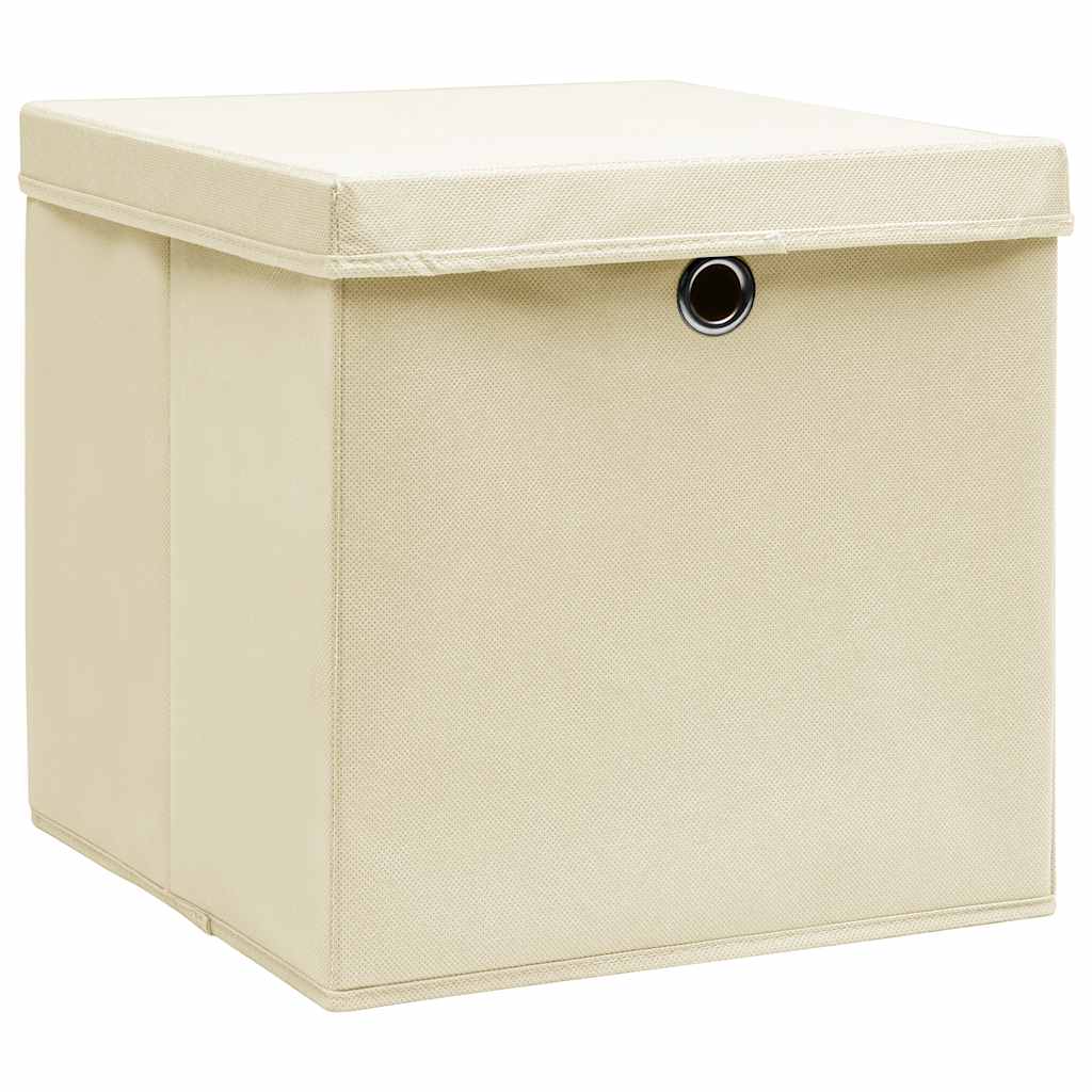 vidaXL Aufbewahrungsboxen mit Deckel 10 Stk. Creme 32x32x32 cm Stoff