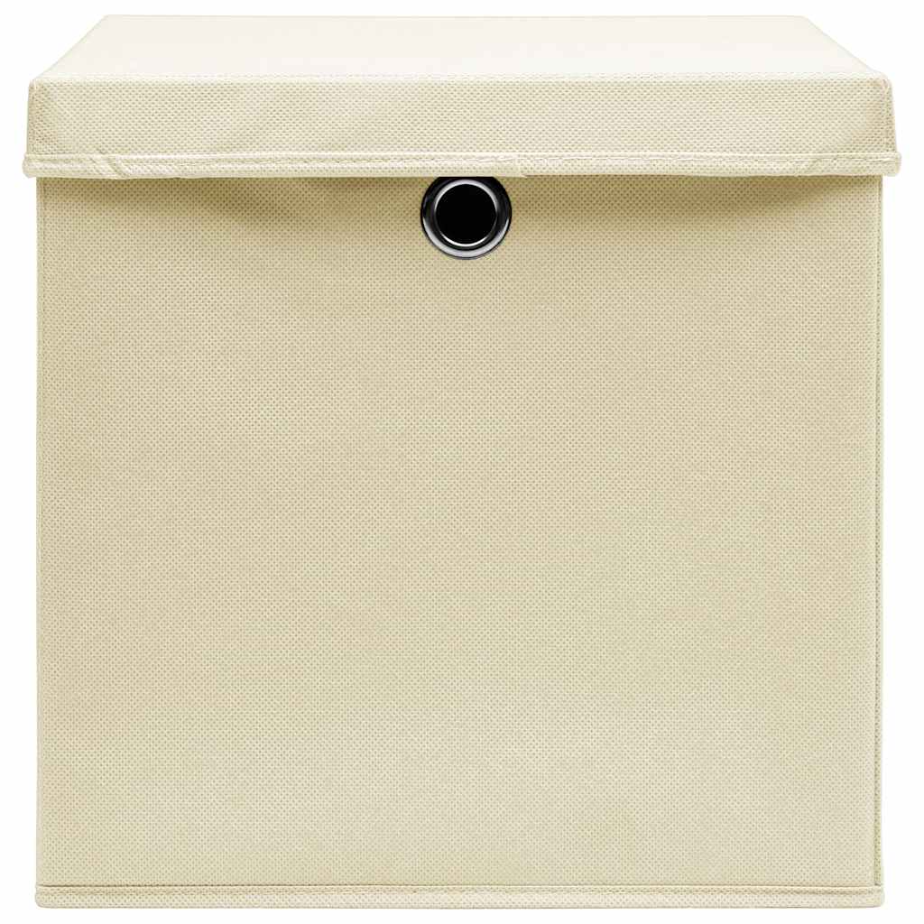 vidaXL Aufbewahrungsboxen mit Deckel 10 Stk. Creme 32x32x32 cm Stoff