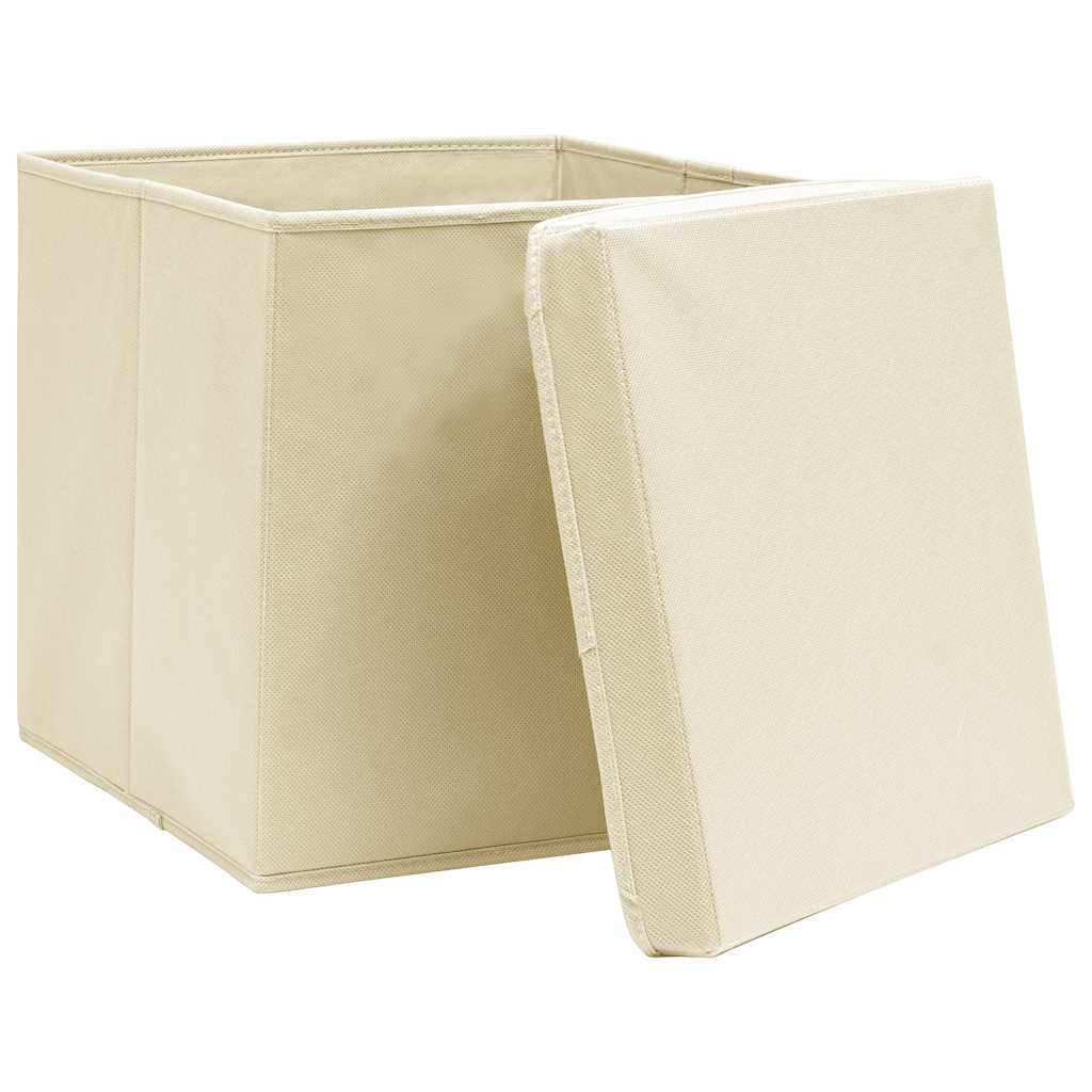 vidaXL Aufbewahrungsboxen mit Deckel 10 Stk. Creme 32x32x32 cm Stoff