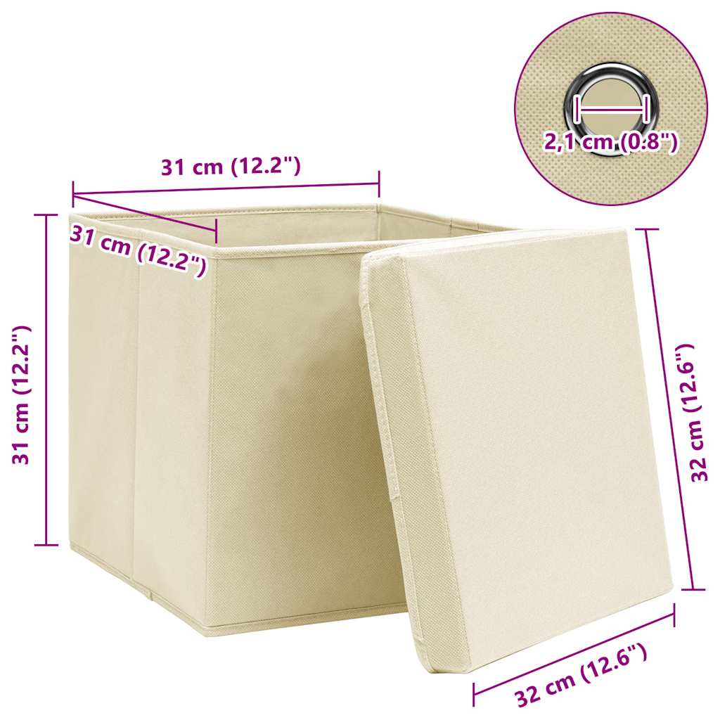 vidaXL Aufbewahrungsboxen mit Deckel 10 Stk. Creme 32x32x32 cm Stoff