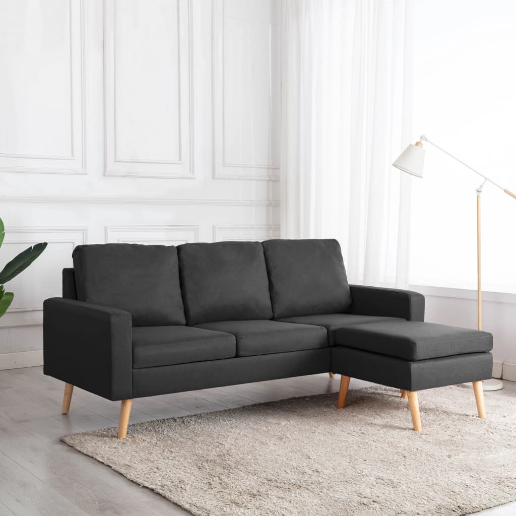 vidaXL 3-Sitzer-Sofa mit Hocker Dunkelgrau Stoff