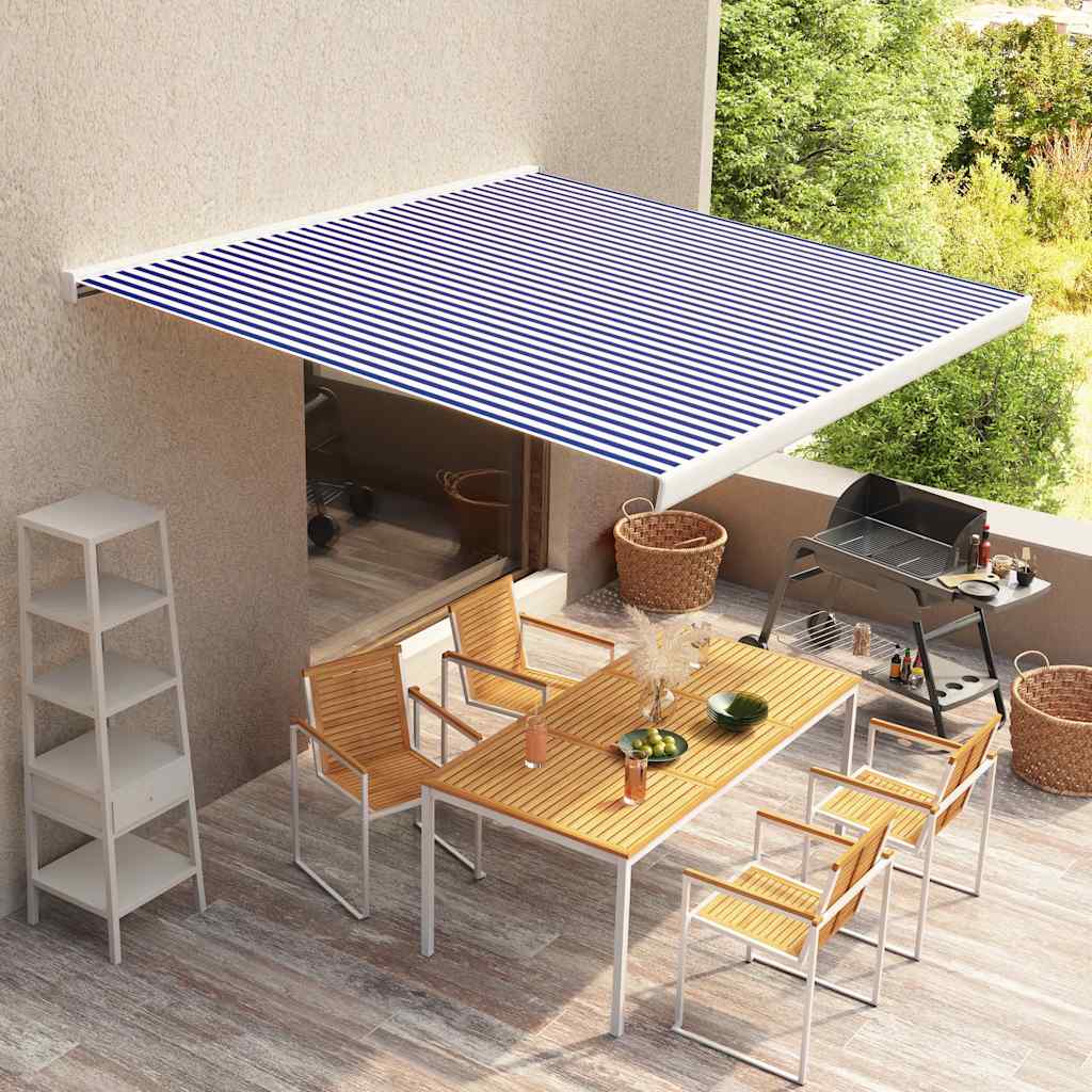 vidaXL Motorisierte Kassetten-Markise Blau und Weiß