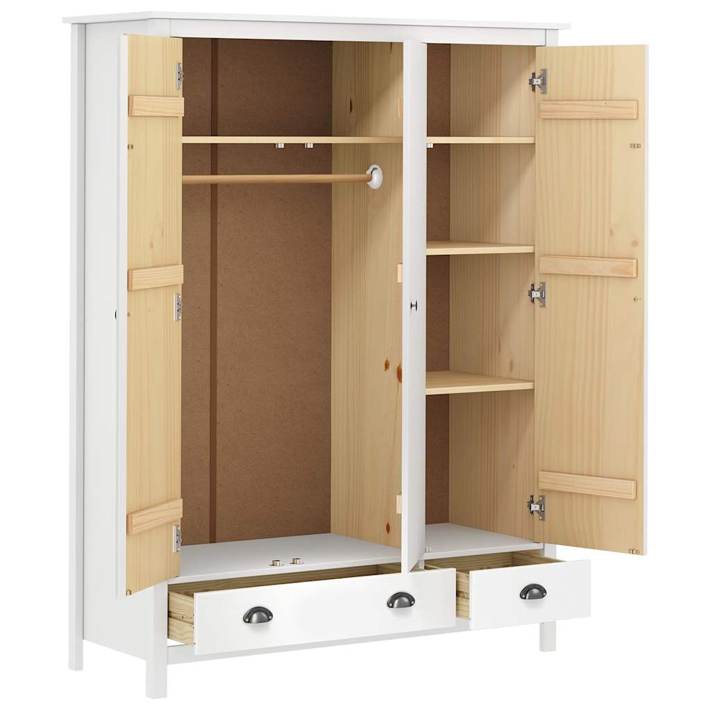 vidaXL Kleiderschrank mit 3 Türen Hill Weiß 127x50x170 cm Kiefernholz