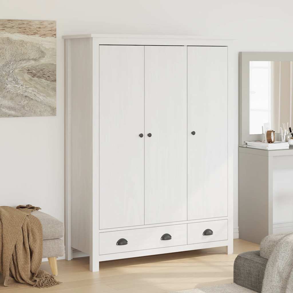 vidaXL Kleiderschrank mit 3 Türen Hill Weiß 127x50x170 cm Kiefernholz