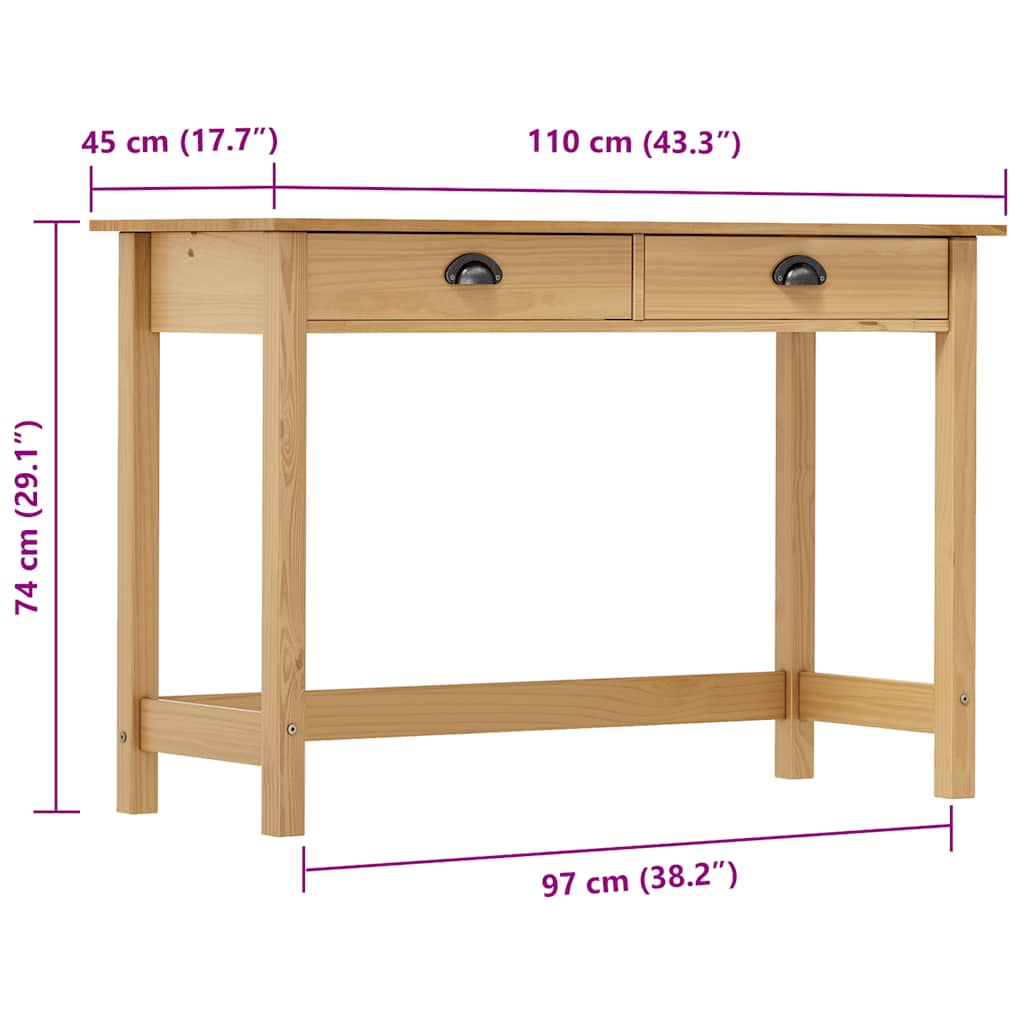 vidaXL Konsolentisch Hill mit 2 Schubladen 110×45×74 cm Kiefernholz