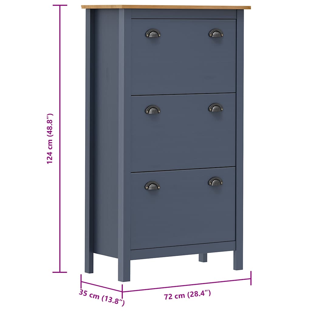 vidaXL Schuhschrank Hill Grau 72x35x124 cm Massivholz Kiefer