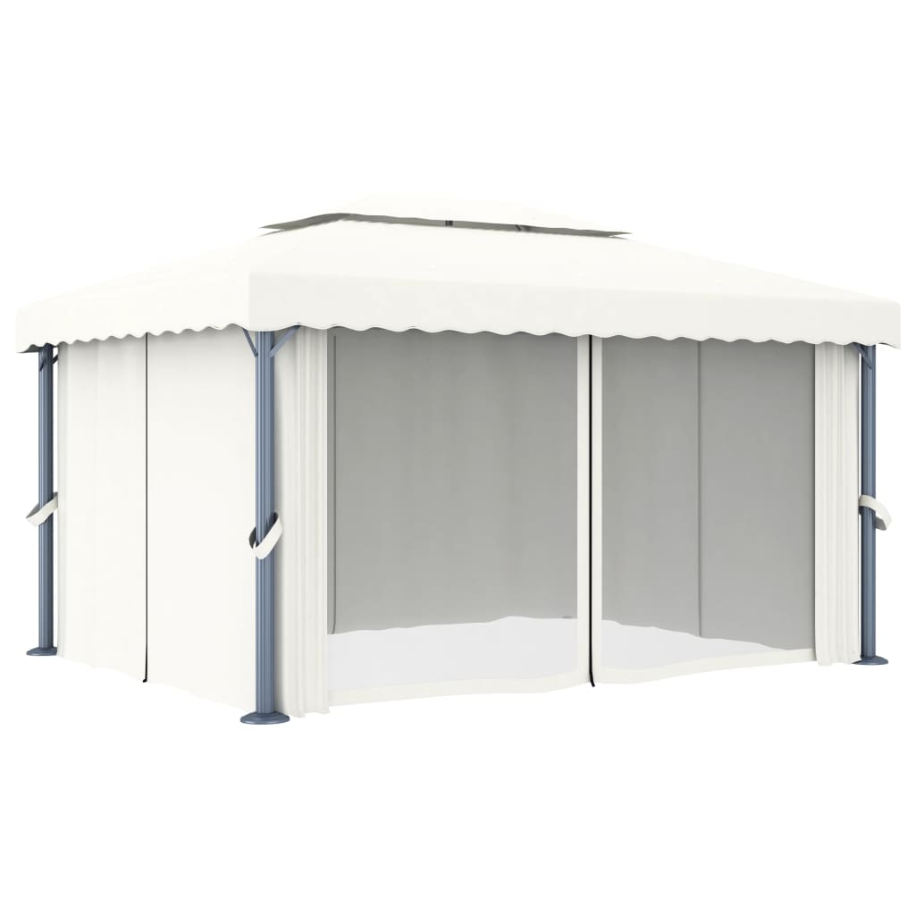 vidaXL Pavillon mit Vorhang Cremeweiß Aluminium