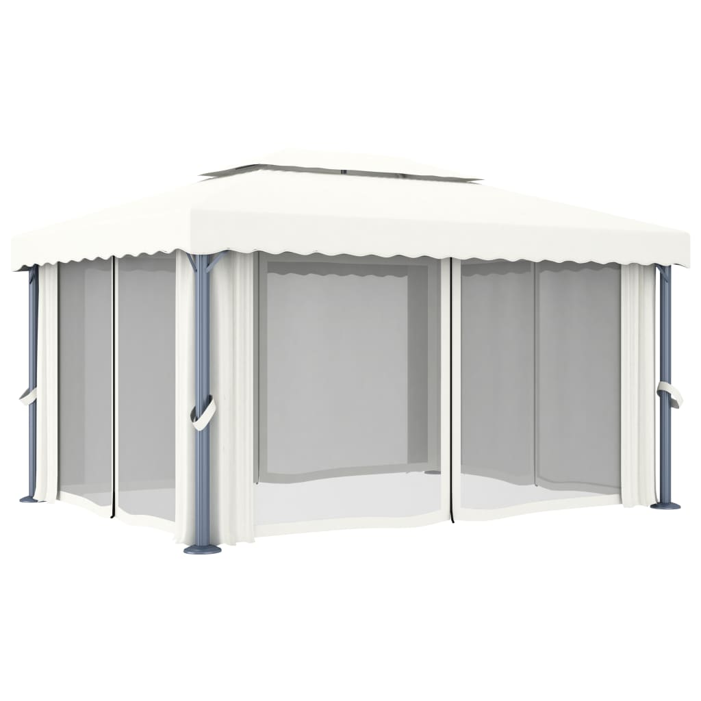 vidaXL Pavillon mit Vorhang Cremeweiß Aluminium