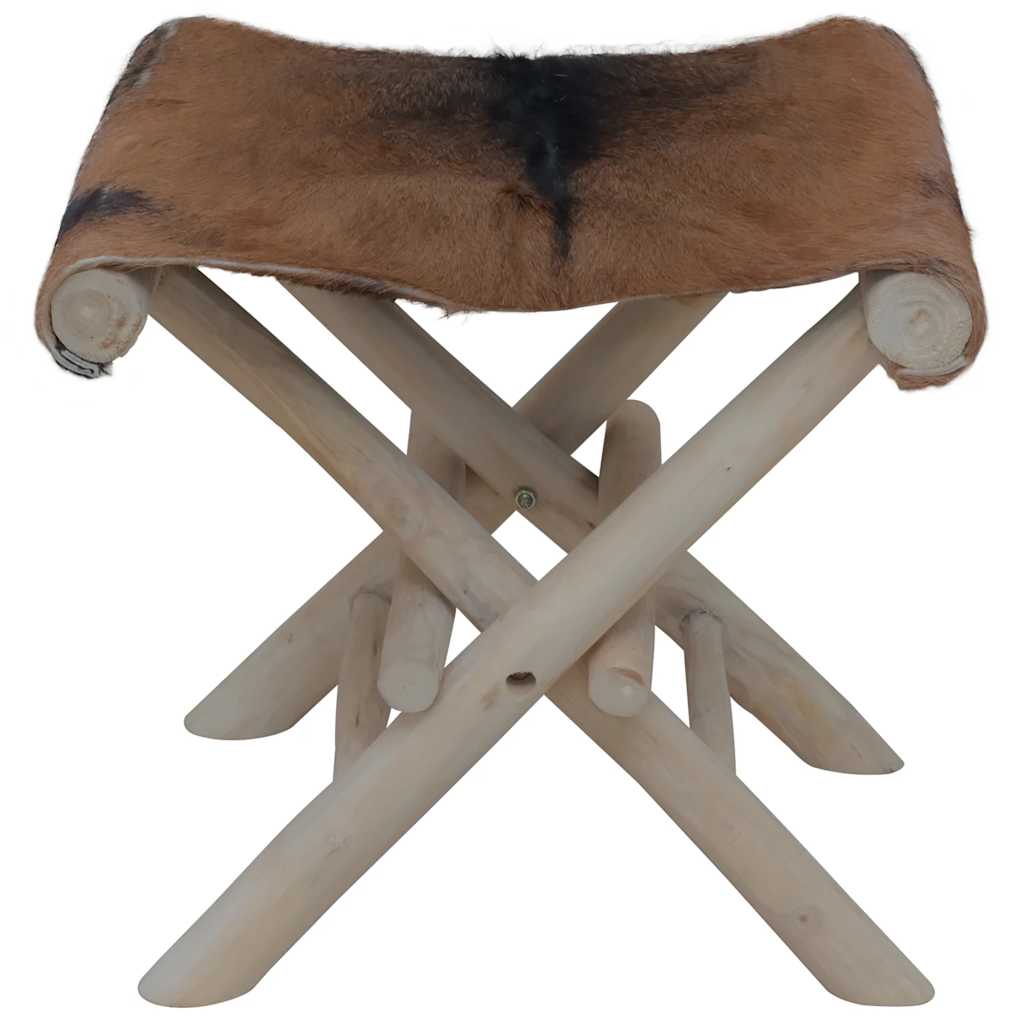 vidaXL Klapphocker Ziegenleder und Massivholz Teak