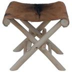 vidaXL Klapphocker Ziegenleder und Massivholz Teak