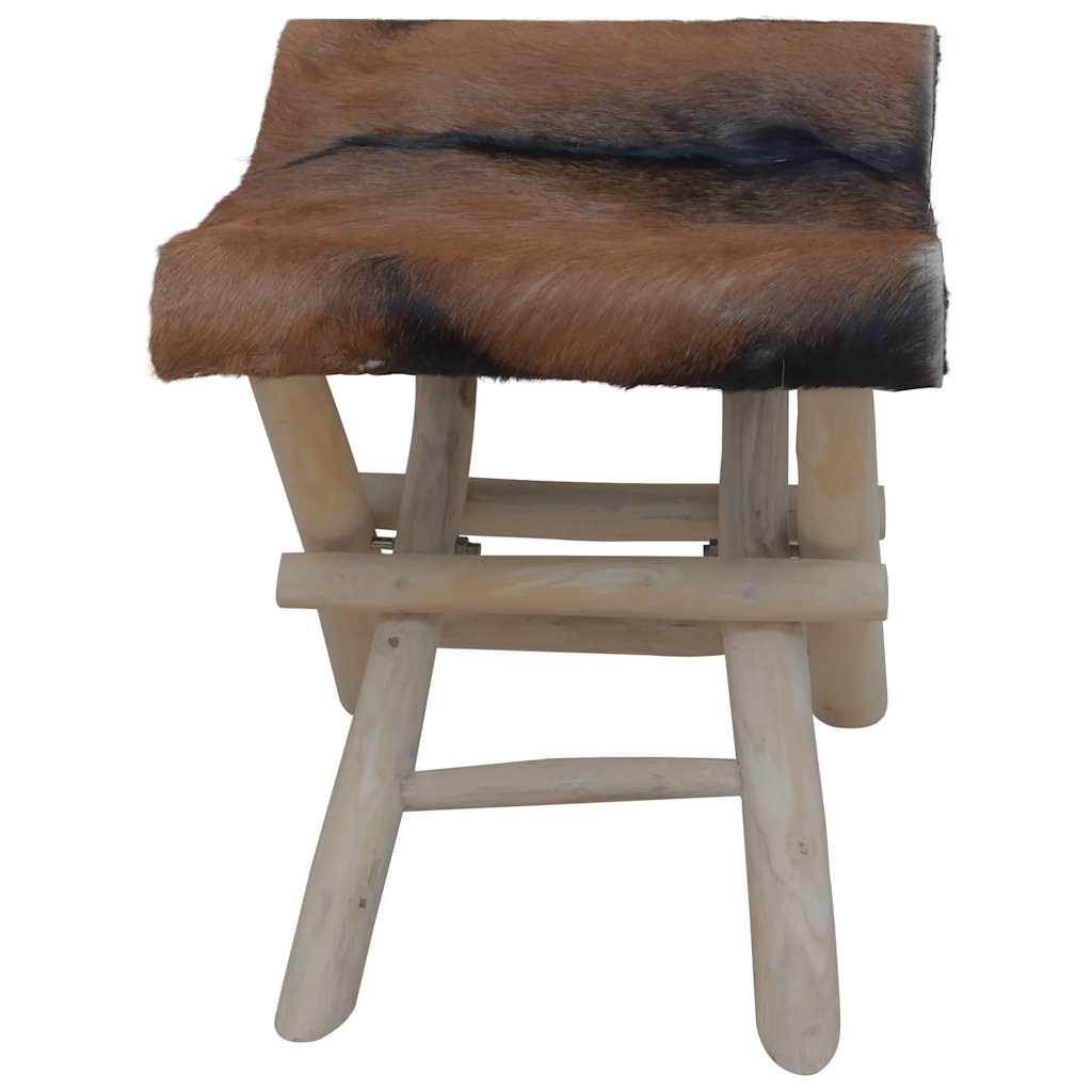 vidaXL Klapphocker Ziegenleder und Massivholz Teak