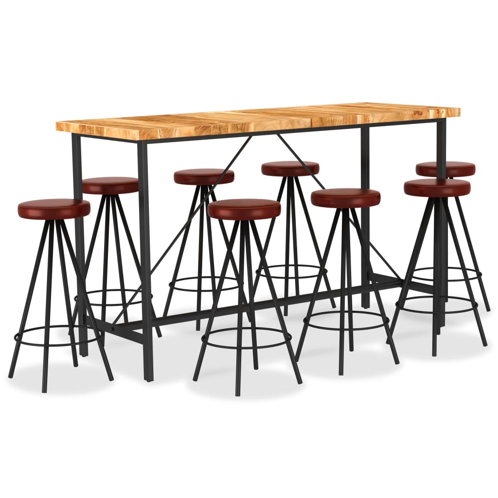 vidaXL 9-tlg. Bar-Set Massivholz Akazie und Echtleder