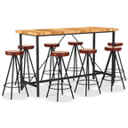 vidaXL 9-tlg. Bar-Set Massivholz Akazie, Echtleder und Canvas