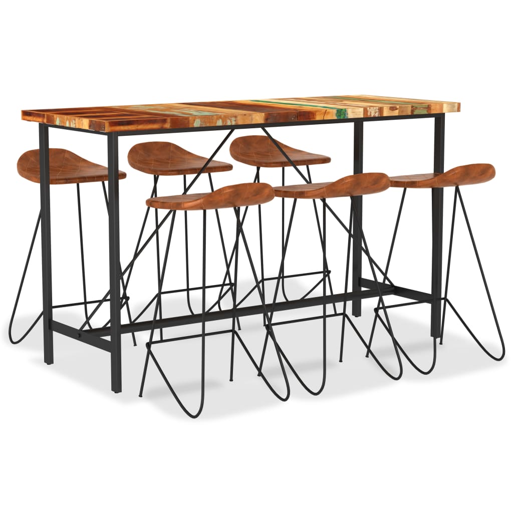 vidaXL 7-tlg. Bar-Set Altholz und Echtleder