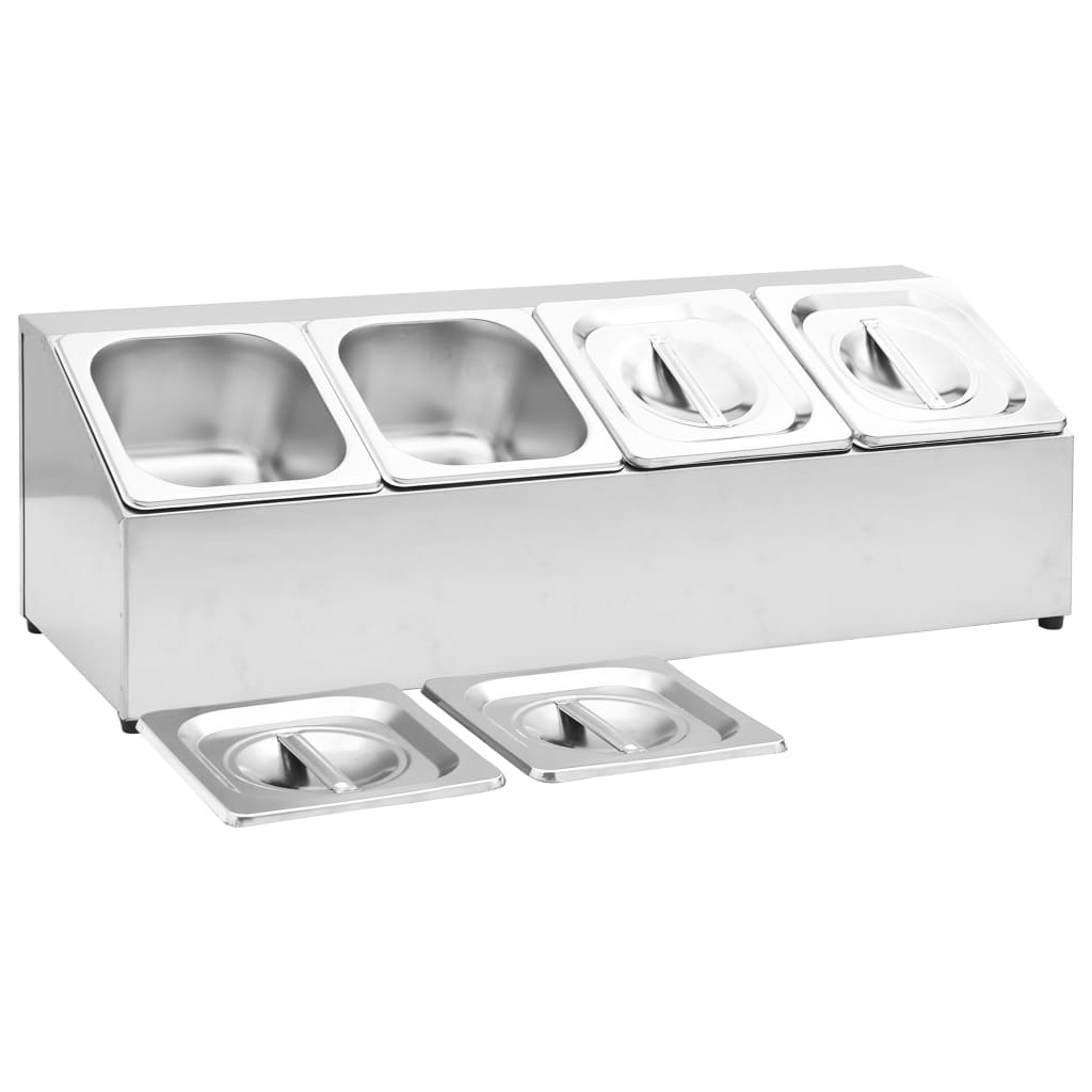 vidaXL Gastronorm-Ständer mit 4 GN 1/6 Behältern Edelstahl