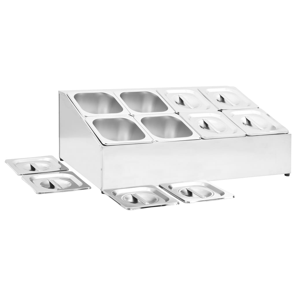 vidaXL Gastronorm-Ständer mit 8 GN 1/6 Behältern Edelstahl
