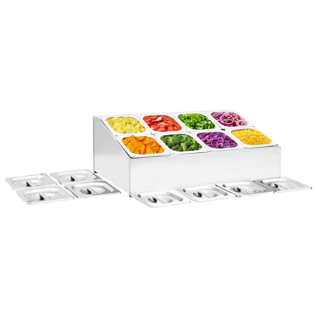 vidaXL Gastronorm-Ständer mit 8 GN 1/6 Behältern Edelstahl